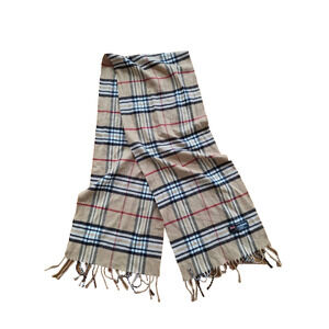 100% CASHMERE Plaid Designer Scarf Tan One Size A001171